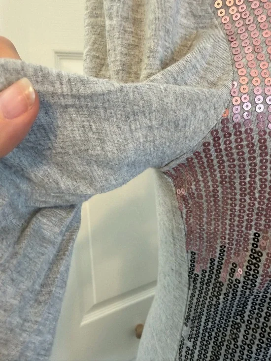 Cache Y2K Sequined Scoop Neck Long Sleeve Top - Pink & Gray - Picture 3 of 13